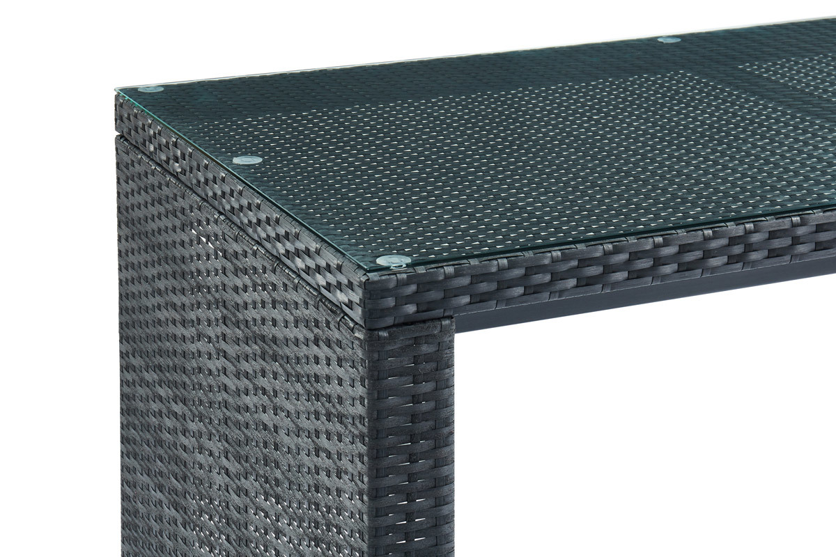 Salon de jardin en r�sine tress�e noire avec table et 6 chaises hautes CANCUN