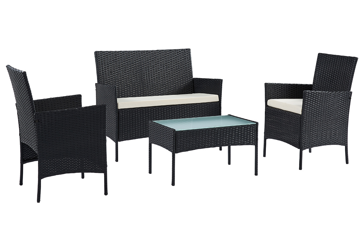 Salon de jardin en r�sine tress�e noire BILBAO