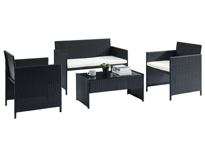 Salon de jardin en r&eacute;sine tress&eacute;e noire SPIAGGIA