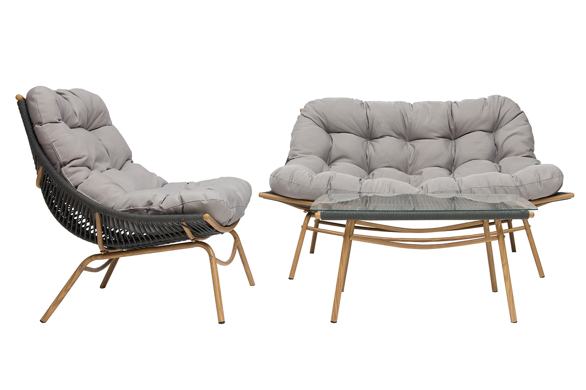 Salon de jardin en tissu gris et mtal avec table basse ANDREA