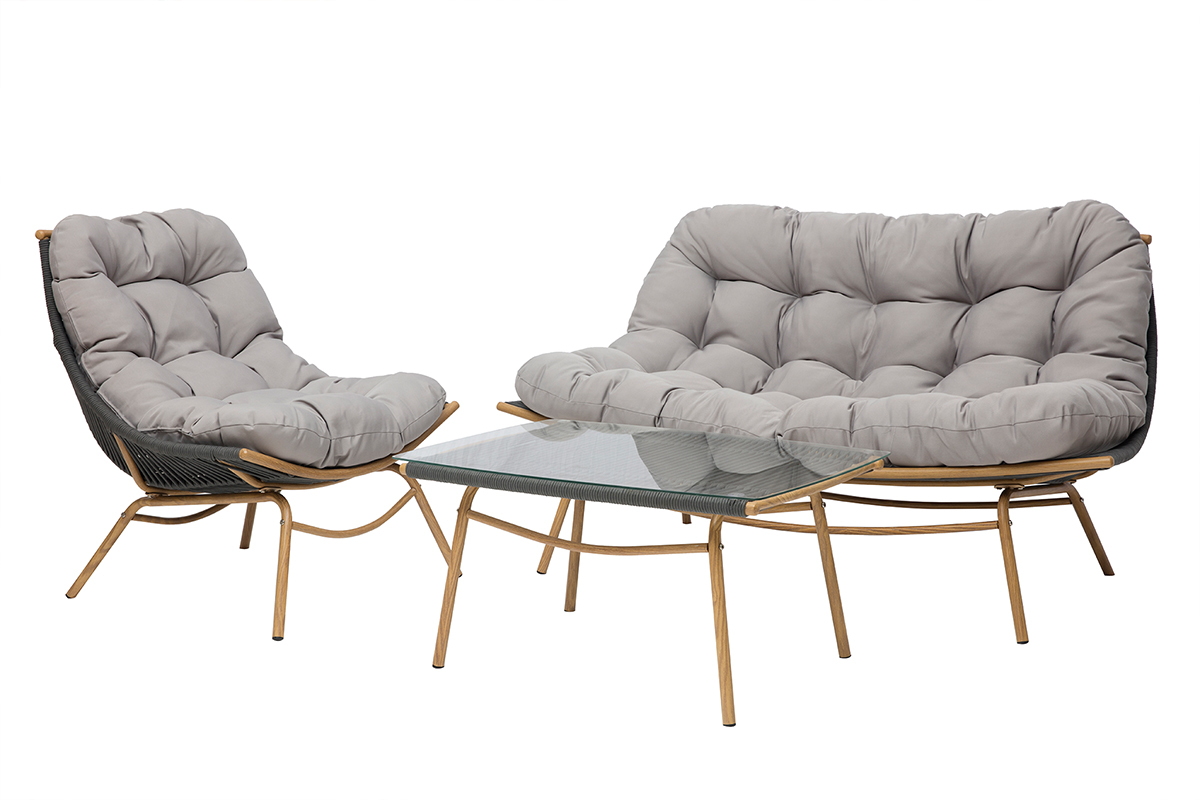 Salon de jardin en tissu gris et mtal avec table basse ANDREA