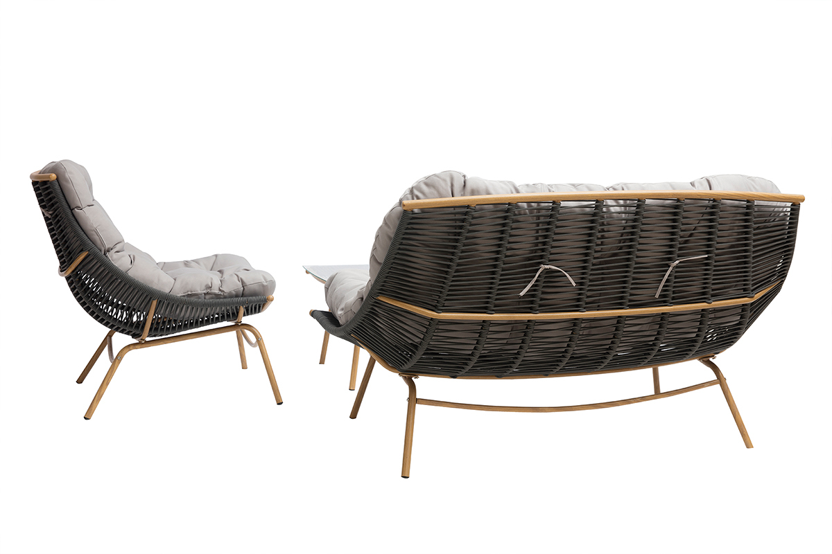 Salon de jardin en tissu gris et mtal avec table basse ANDREA