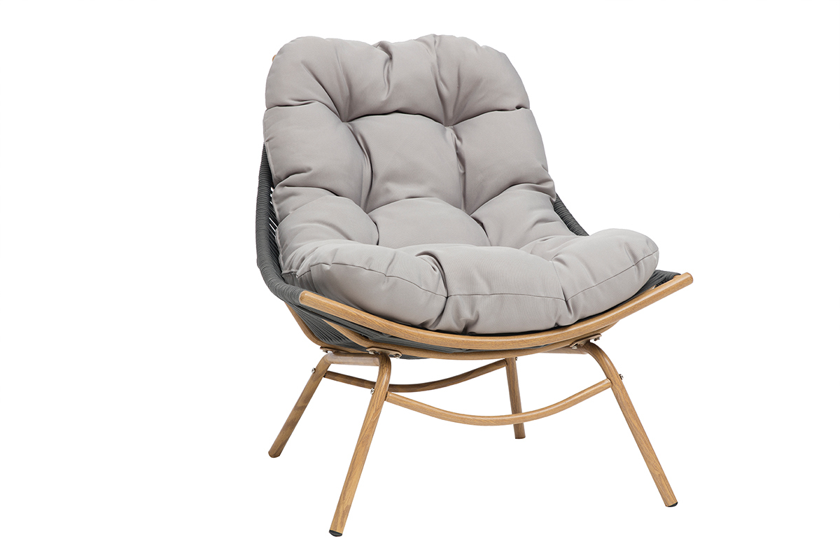 Salon de jardin en tissu gris et mtal avec table basse ANDREA