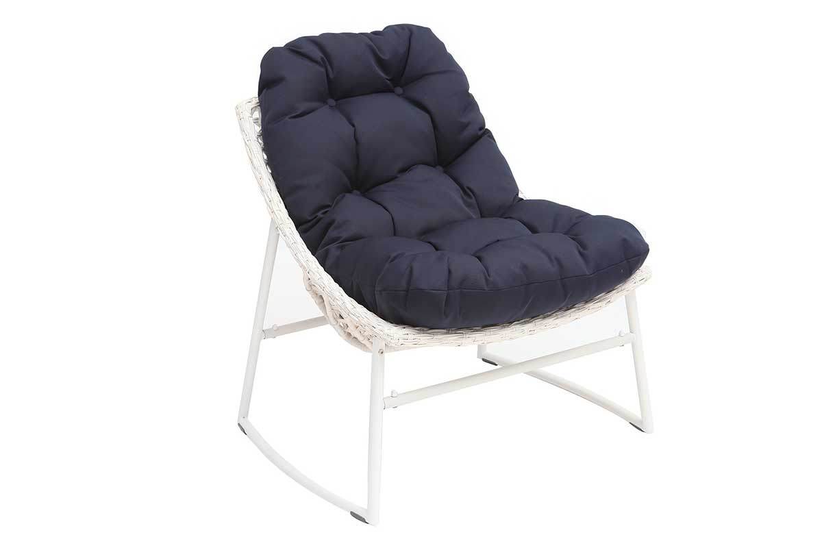 Salon de jardin r�sine tress�e blanc et bleu fonc� avec table basse COMFY