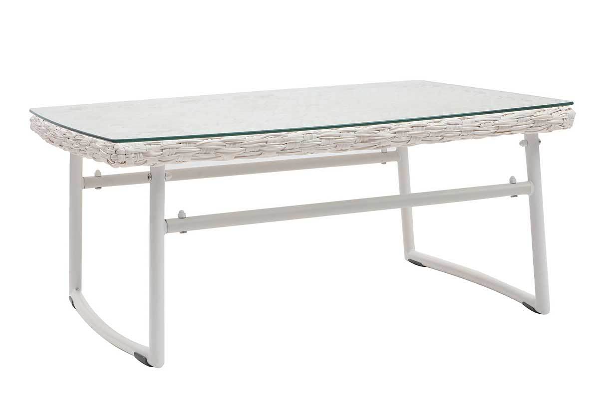 Salon de jardin r�sine tress�e blanc et bleu fonc� avec table basse COMFY