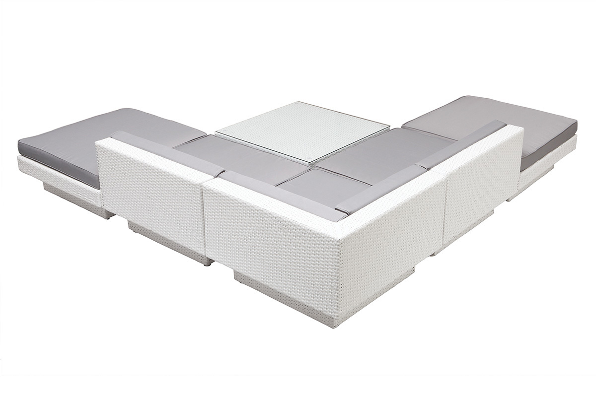 Salon de jardin r�sine tress�e complet blanc  MAURICE