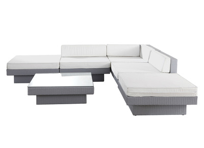 Salon de jardin r&eacute;sine tress&eacute;e complet gris MAURICE