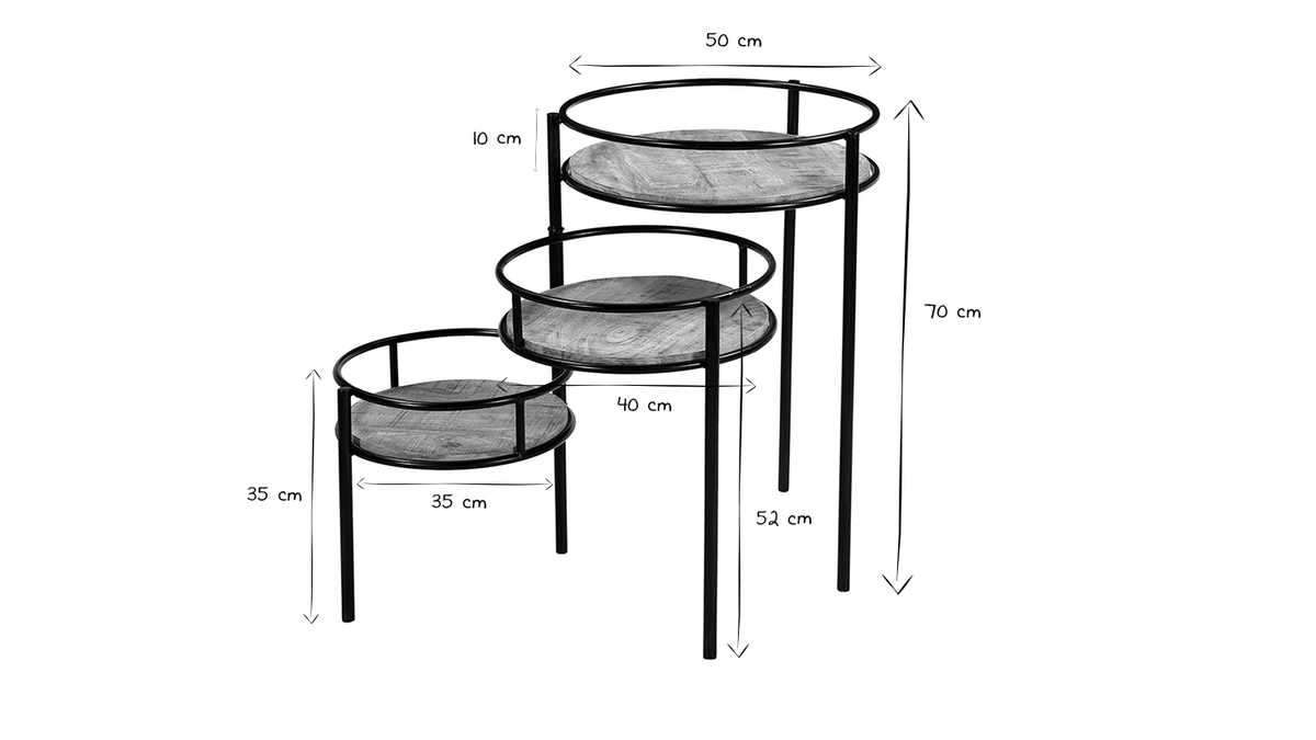 Support de plantes modulable en bois manguier massif et mtal noir L50 cm THREE