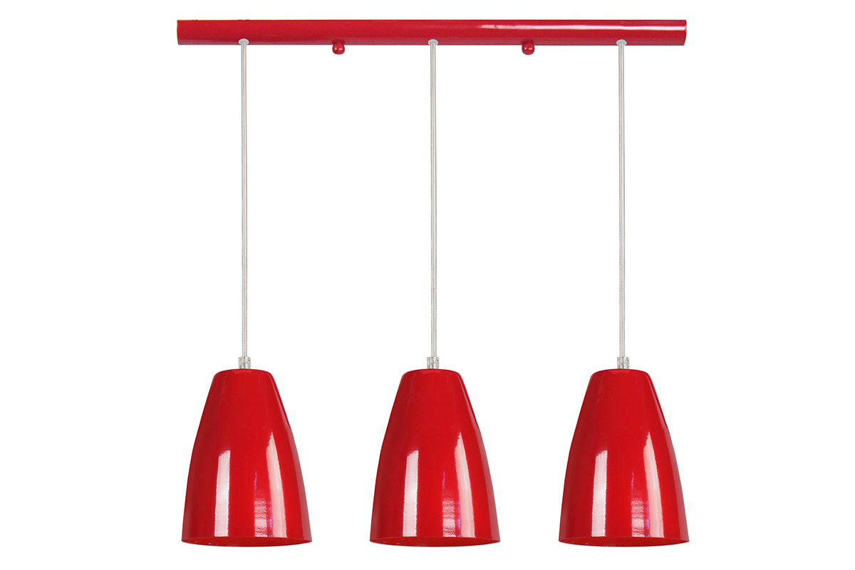 Suspension barre design 3 lumi�res rouge FRIDAY