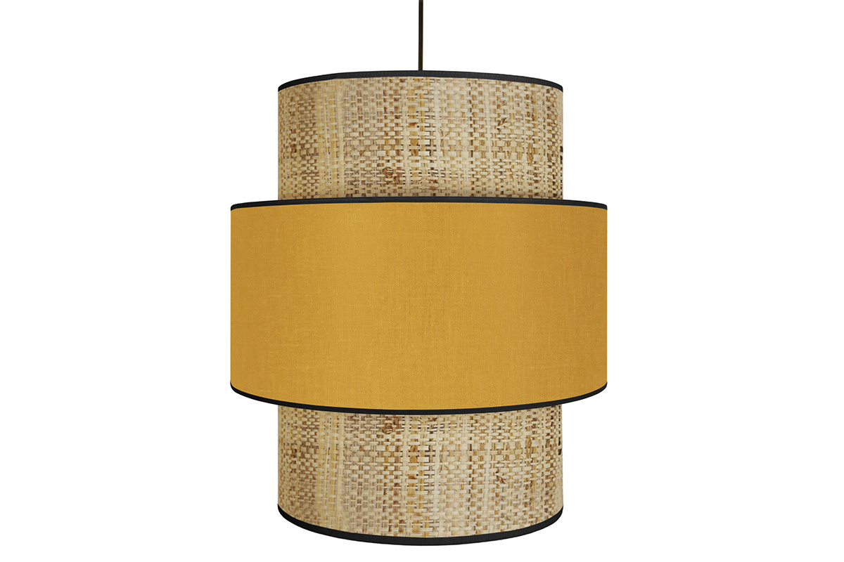 Suspension bi-matire en jute naturel et tissu jaune moutarde D40 cm CHILL