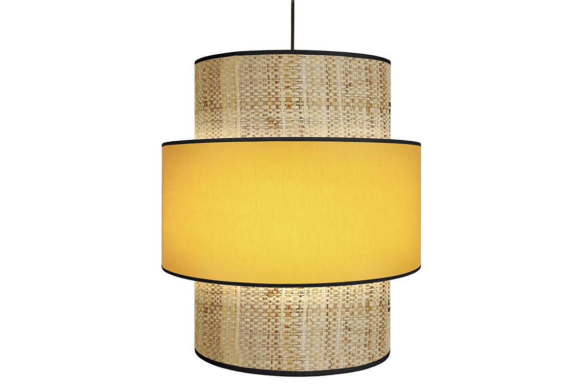 Suspension bi-matire en jute naturel et tissu jaune moutarde D40 cm CHILL