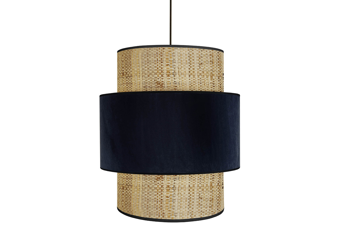 Suspension bi-matire en jute naturel et tissu velours noir D40 cm CHILL