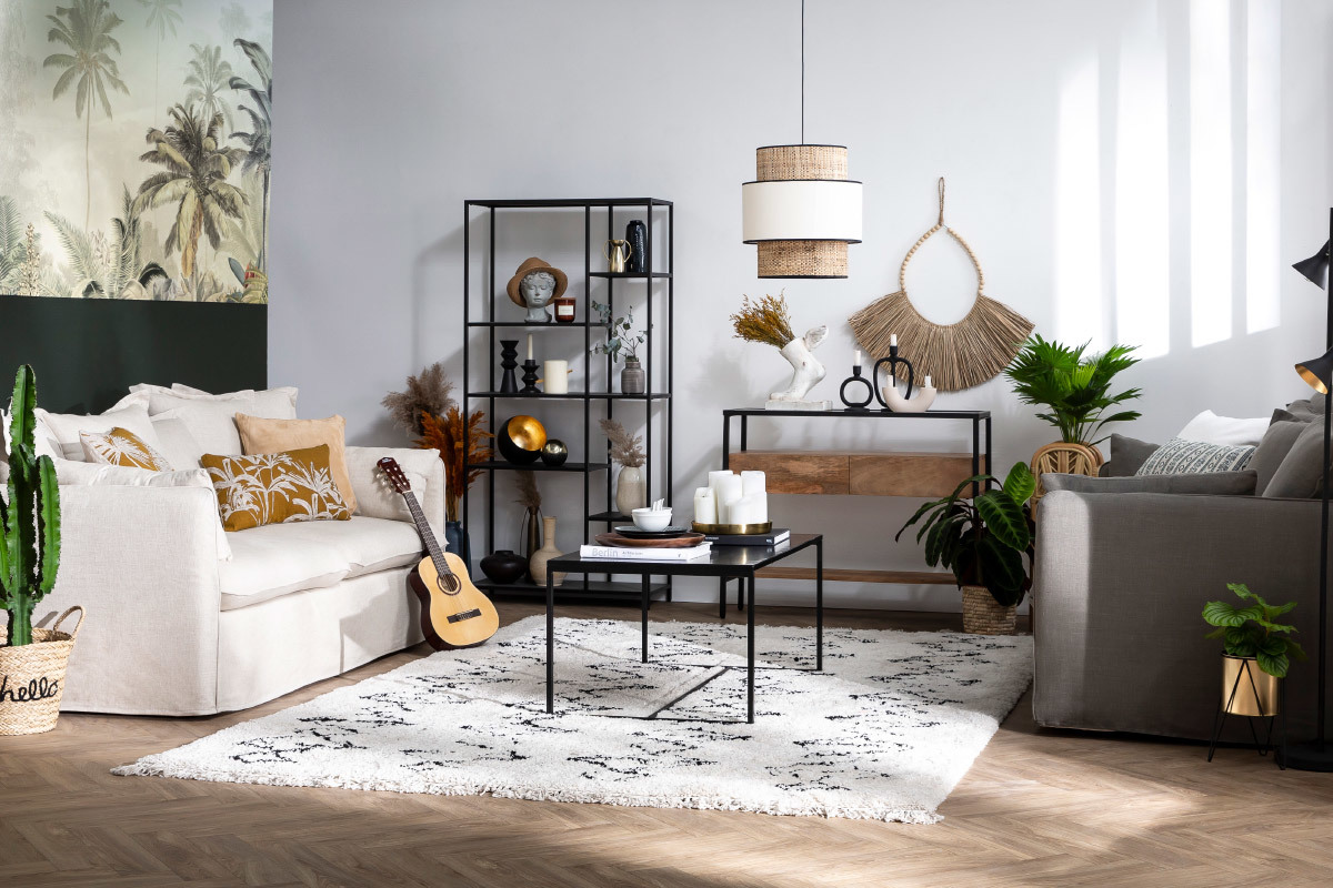 Suspension bimati�re jute et tissu naturel D40 cm CHILL