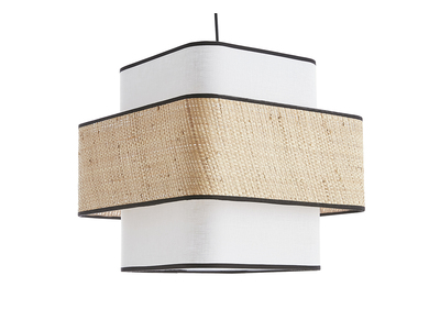 Suspension cube en tissu lin blanc et rabane naturelle L35 cm TERA