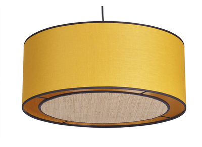 Suspension cylindrique en lin jaune moutarde et rabane naturelle D50 cm TRAVES