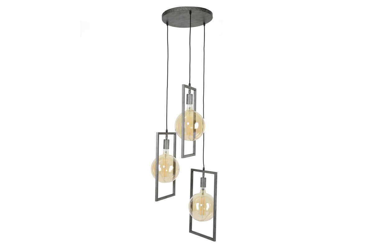 Suspension design 3 ampoules finition mtal vieilli L56 cm DIYA