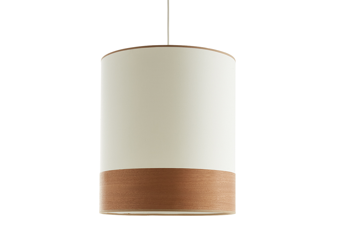Suspension design bi-matire en coton blanc cass et feuille d'acajou D38 cm SOLAR