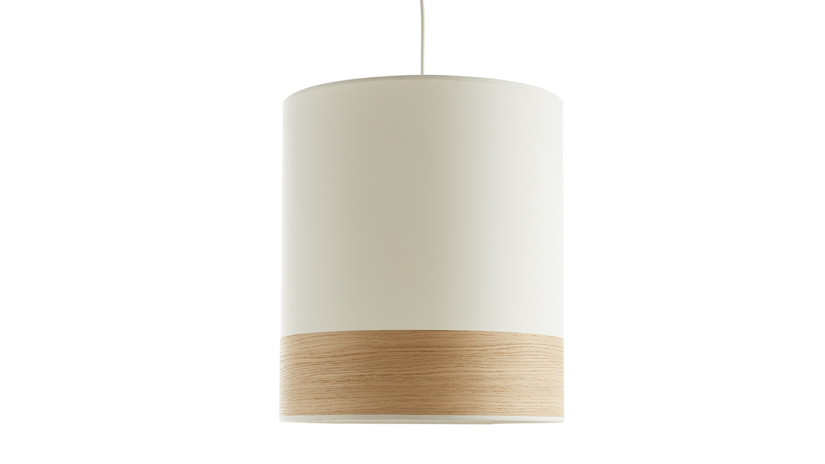 Lampe à poser en bois feuille d'acajou et abat-jour en coton blanc cassé  H36 cm SOLAR - Miliboo