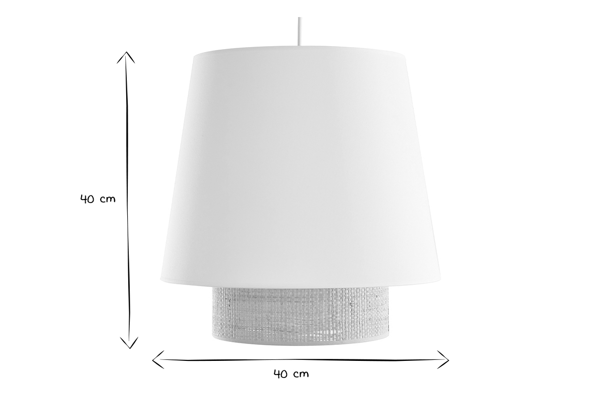 Suspension design bi-matire en rabane et coton blanc D40 cm JUME