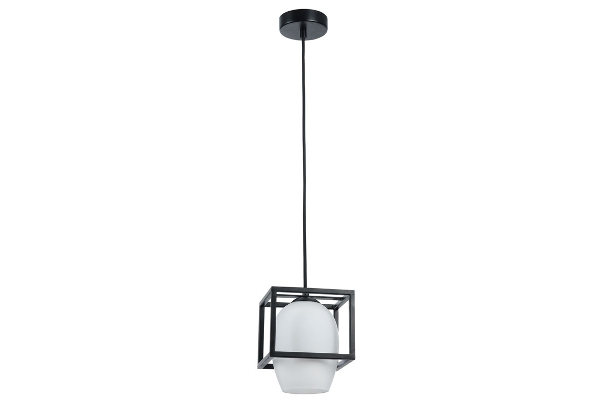 Suspension design m�tal noir et globe verre d�poli CABIN