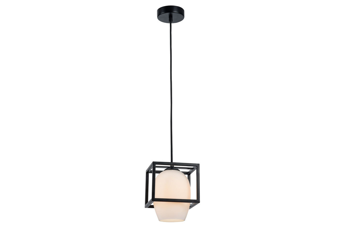 Suspension design m�tal noir et globe verre d�poli CABIN