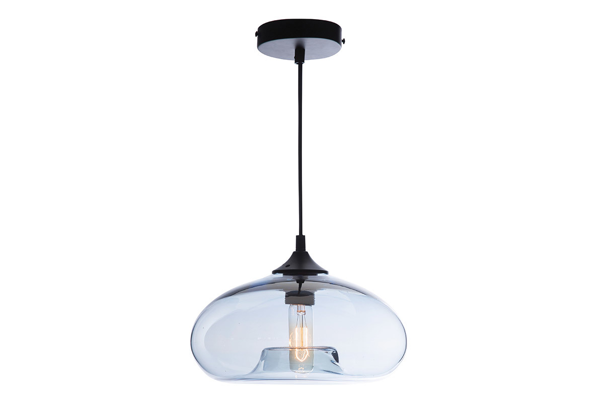 Suspension design verre souffl� transparent bleu MISTIC