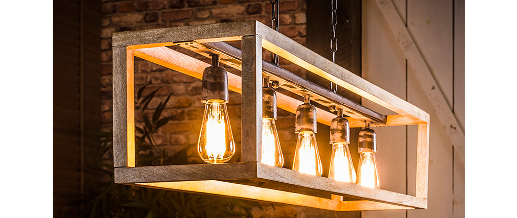 Suspension en manguier 5 ampoules L125 cm BOSCO