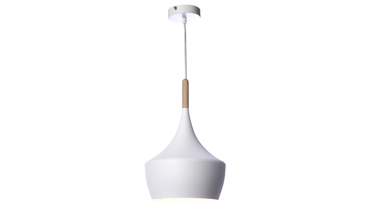 Suspension en mtal blanc et dtail bois clair D24cm JAVA