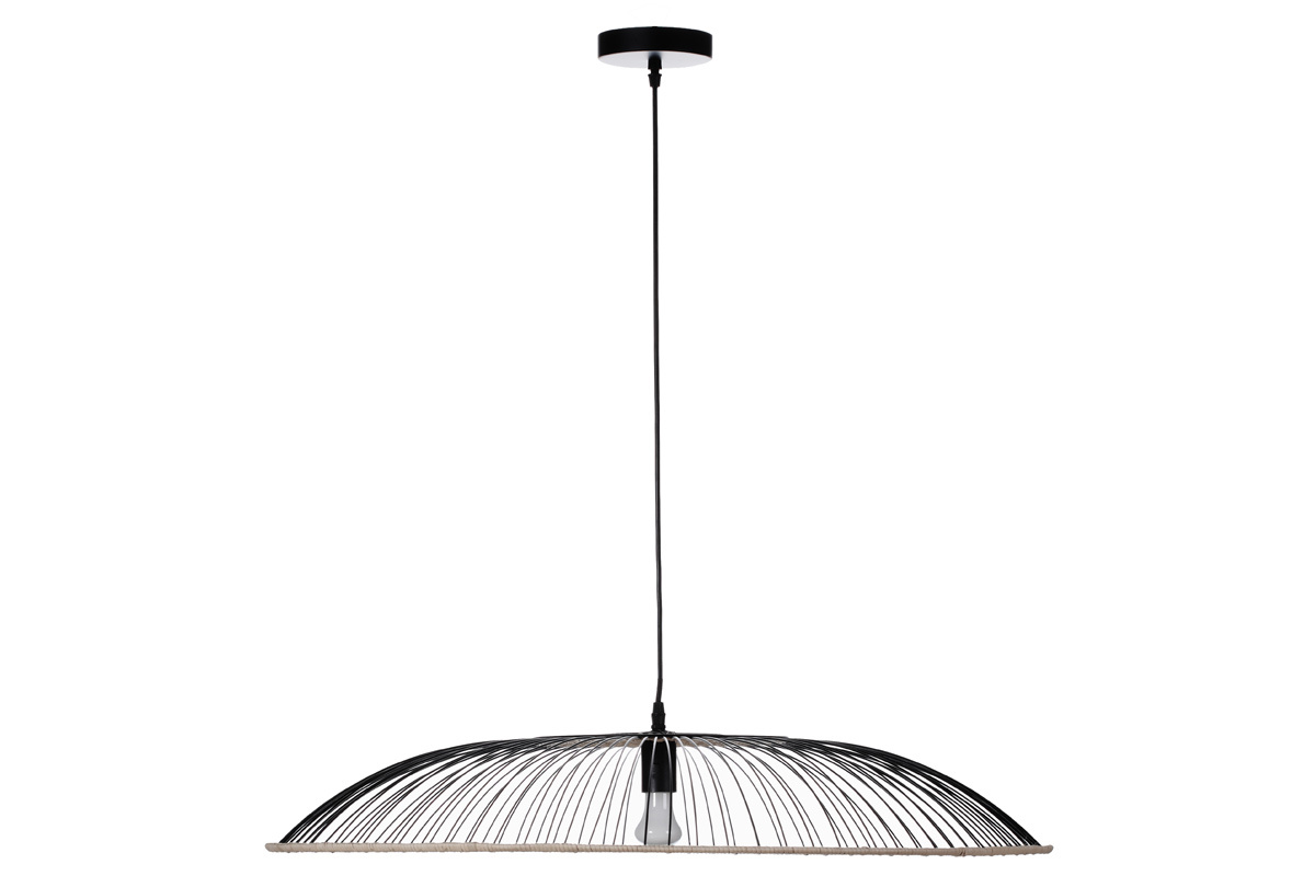 Suspension en métal noir et rotin naturel D60 cm ARIA