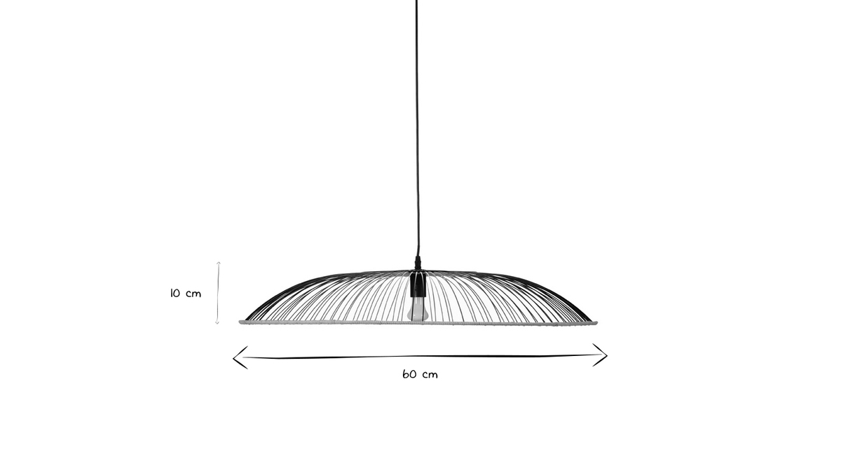 Suspension en mtal noir et rotin naturel D60 cm ARIA