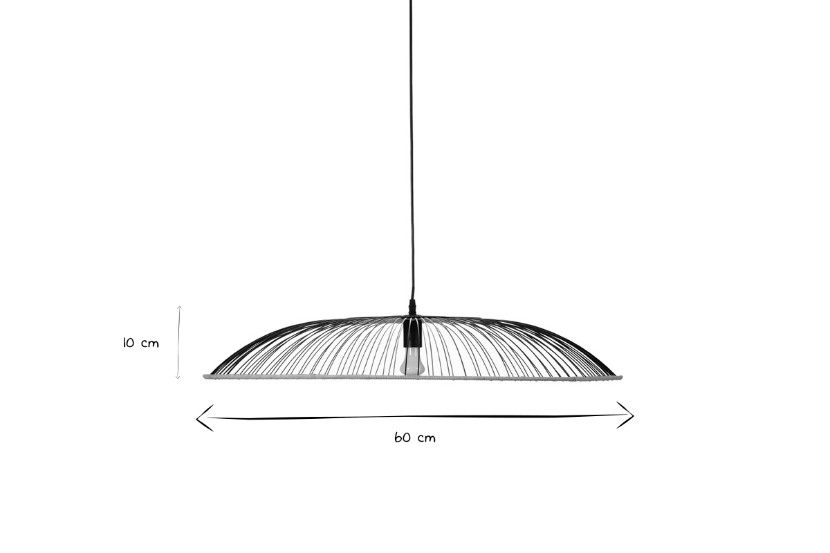 Suspension en métal noir et rotin naturel D60 cm ARIA
