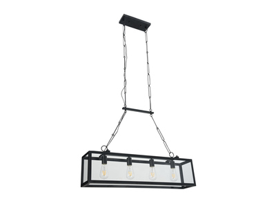 Suspension industrielle 4 lampes m&eacute;tal noir verre GALERIA