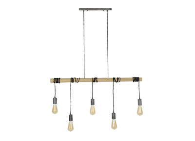 Suspension industrielle 5 ampoules sur bambou LUCE - Suspension industrielle 5 ampoules sur bambou LUCE