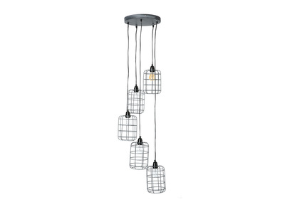 Suspension industrielle 5 lampes étagées en métal patiné effet vieilli L30 cm LOFT