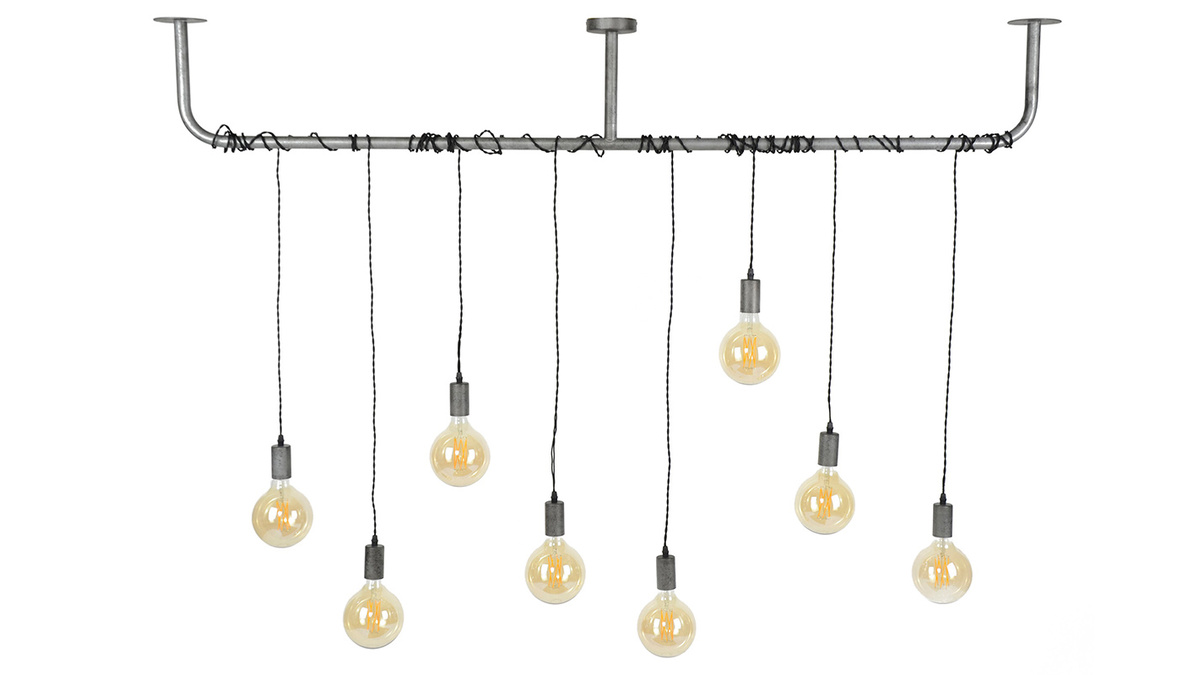 Suspension industrielle argent vieilli 8 lampes LIDO