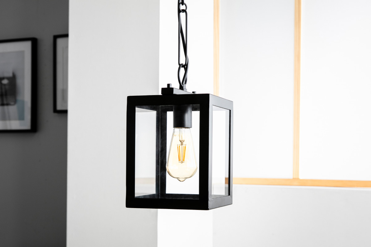 Suspension industrielle en m�tal noir et verre GALERIA