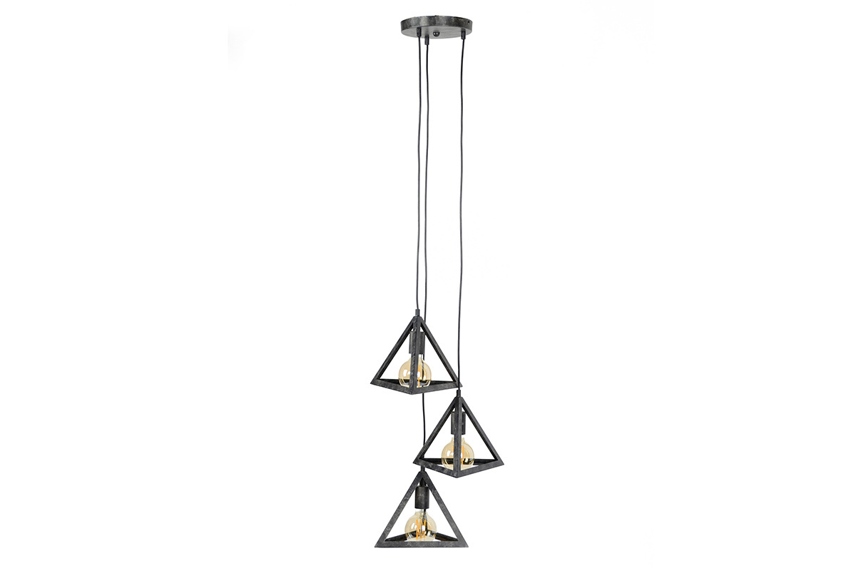 Suspension pyramide 3 lampes argent vieilli LOUVRE