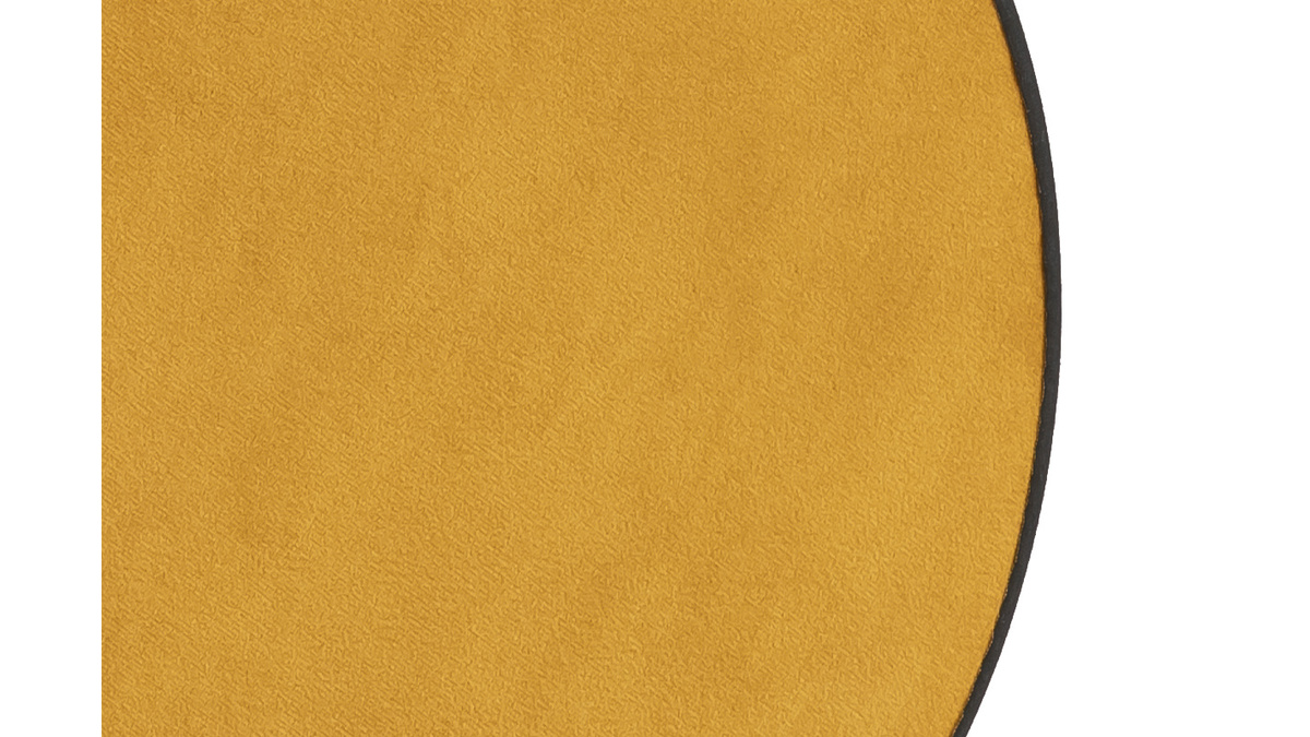 Suspension ronde bi-matire en tissu velours jaune moutarde et rabane naturelle D35 cm VERSO