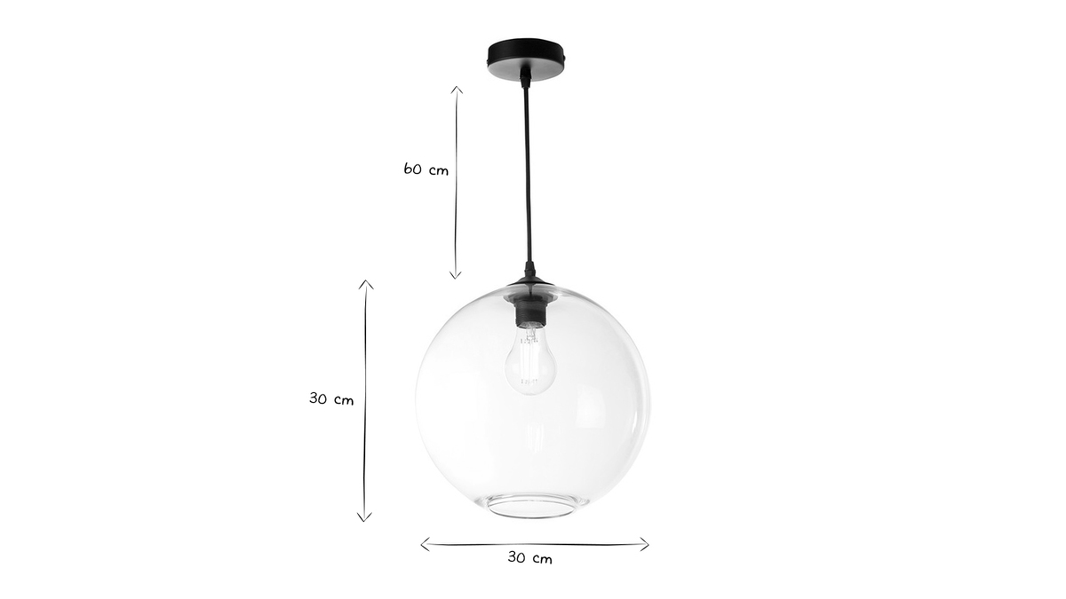 Suspension ronde globe en verre transparent D30 cm DUNA