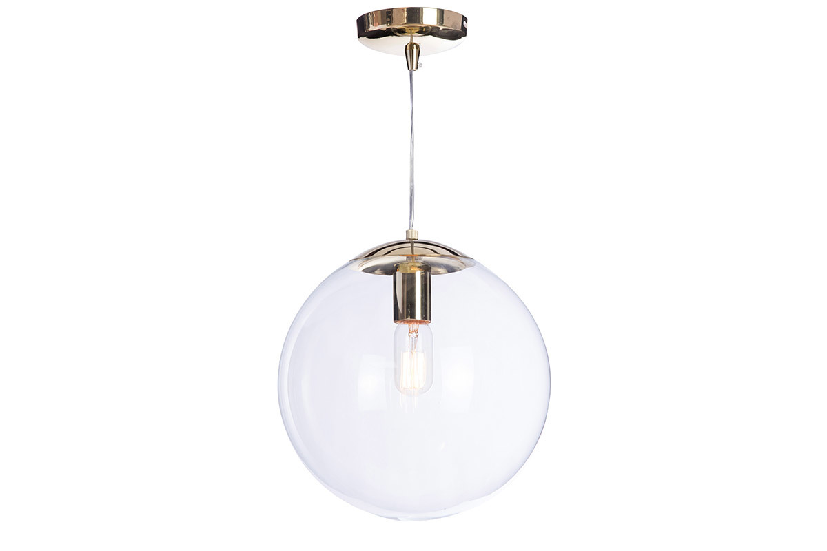 Suspension verre souffl� transparent et laiton GLOBUS