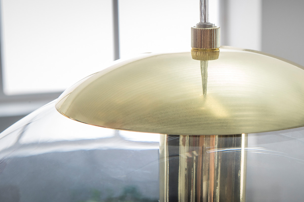 Suspension verre souffl� transparent et laiton GLOBUS