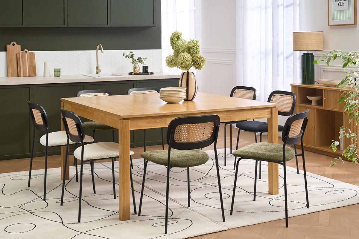 Table � manger carr�e bois clair L140 cm SYLVA