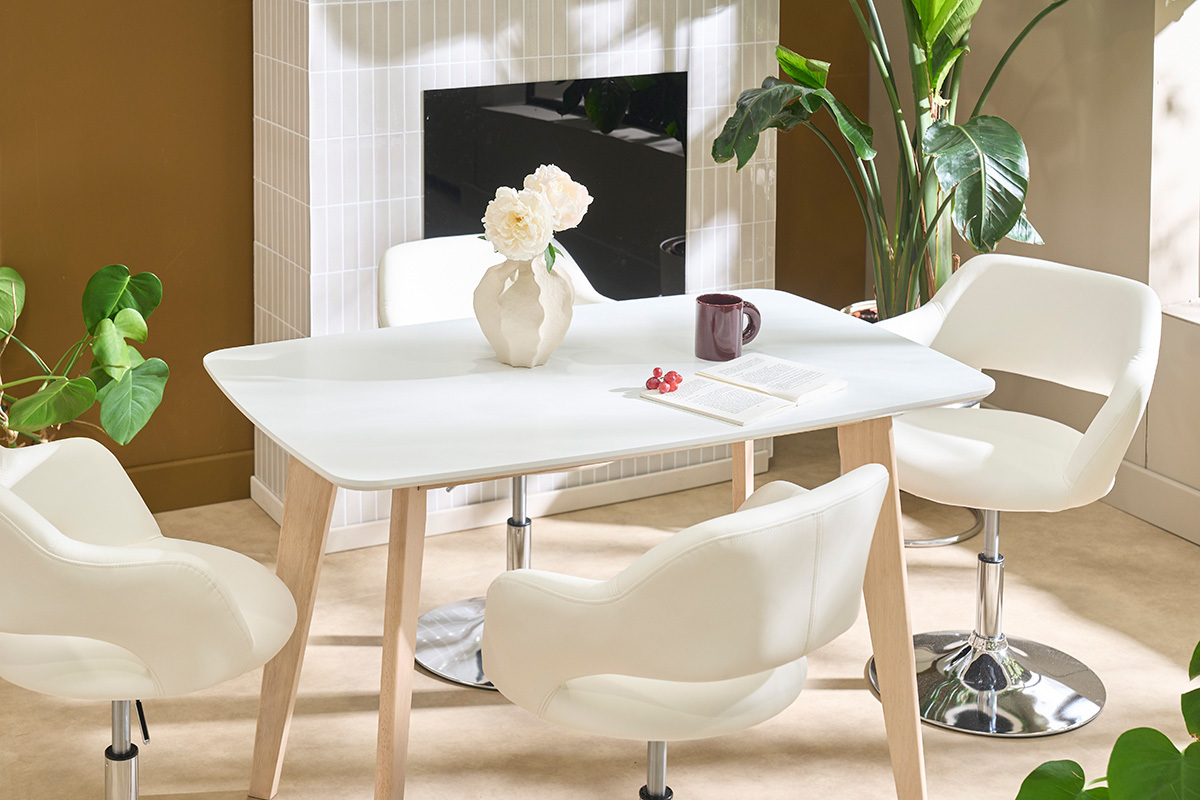 Table � manger design blanc et bois clair L120 cm LEENA