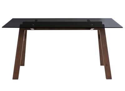 Table &agrave; manger design en verre fum&eacute; noir et bois L160 cm BACCO