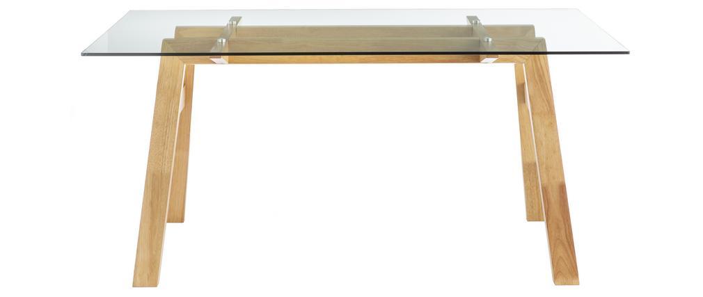 Table � manger design en verre transparent et bois L160 cm BACCO