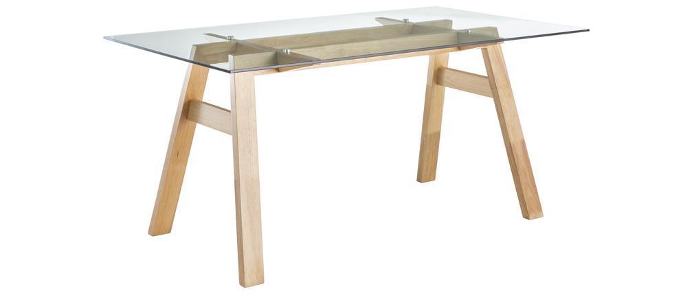 Table � manger design en verre transparent et bois L160 cm BACCO