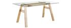 Table &agrave; manger design en verre transparent et bois L160 cm BACCO