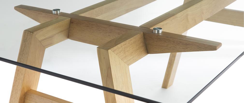 Table � manger design en verre transparent et bois L160 cm BACCO