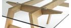 Table &agrave; manger design en verre transparent et bois L160 cm BACCO