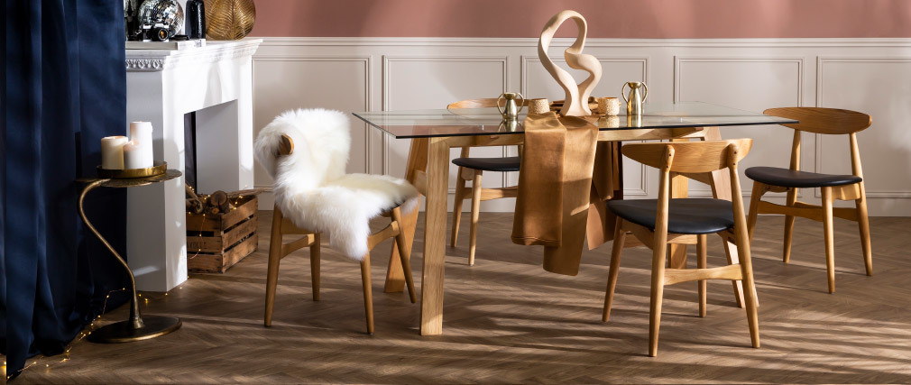 Table � manger design en verre transparent et bois L160 cm BACCO